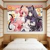 Madoka Neko Anime Girls Starry Tapestry Kawaii CatEar Polyester Wall Hanging for Bedroom Tapestry Dorm Anime Decor Tapestry