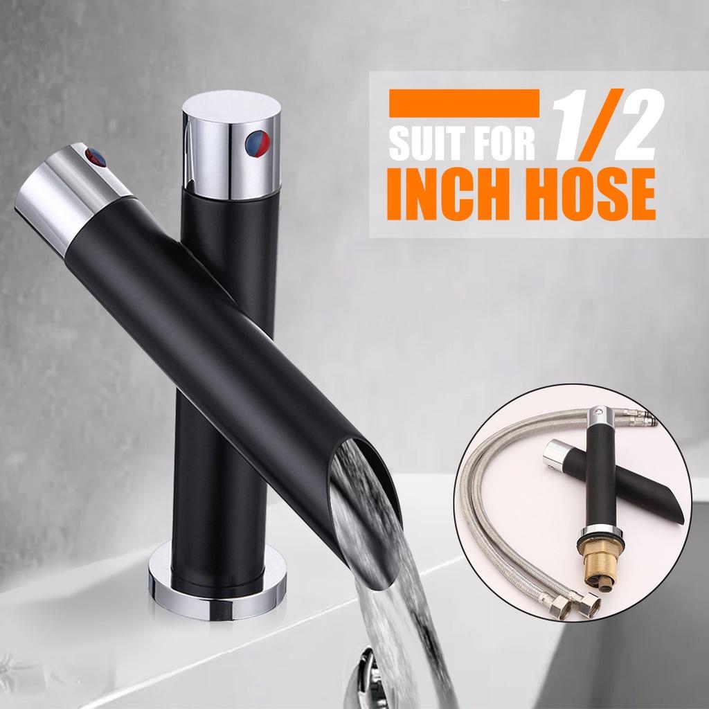 Black Bathroom Unique Single Handle Waterfall Basin Faucet Spout Mixer Tap Deck Mounted  Bronze Finished Hot & Cold Water