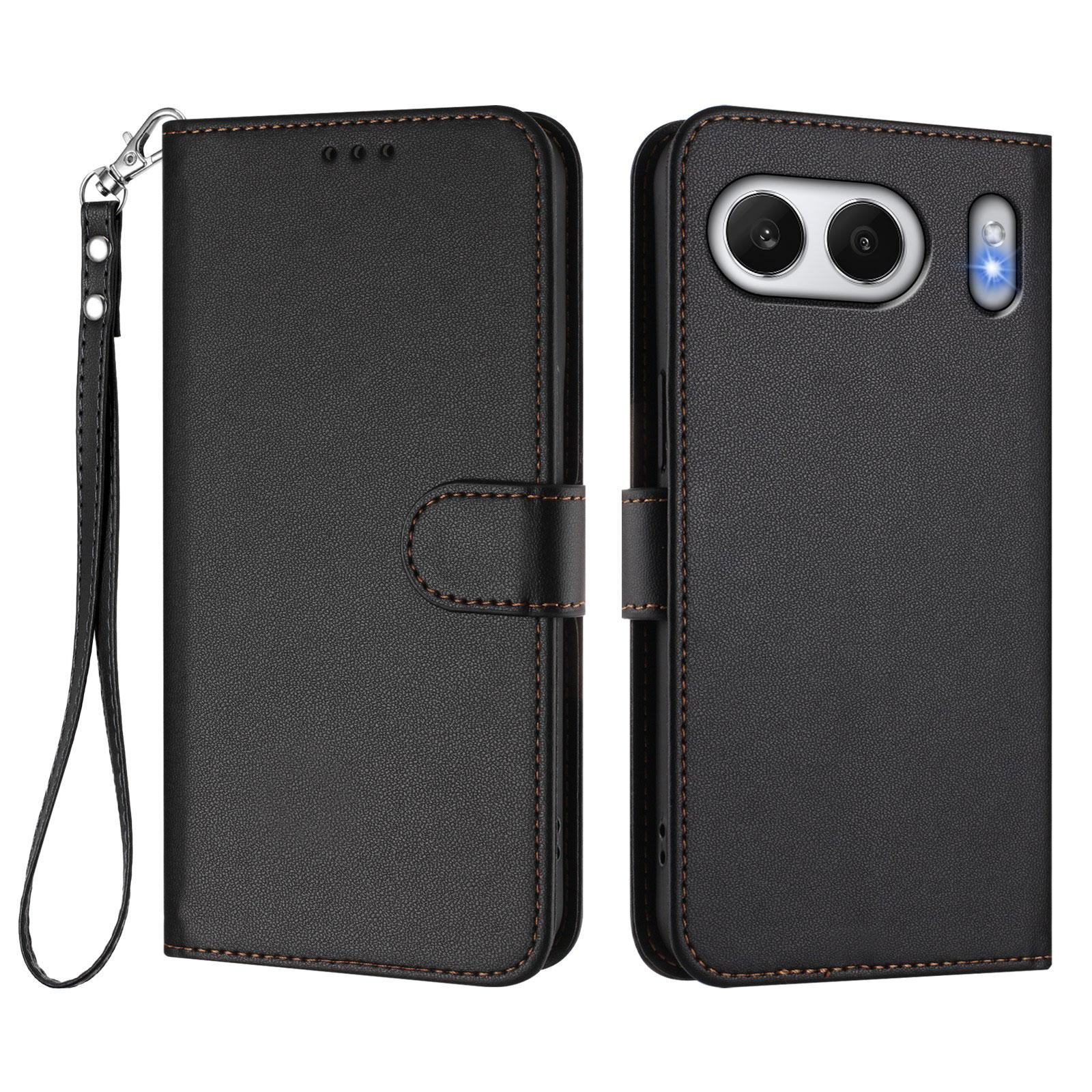 

Кожаный чехол-кошелек с подставкой для телефона OnePlus Nord 4 с ремешком на запястье Black