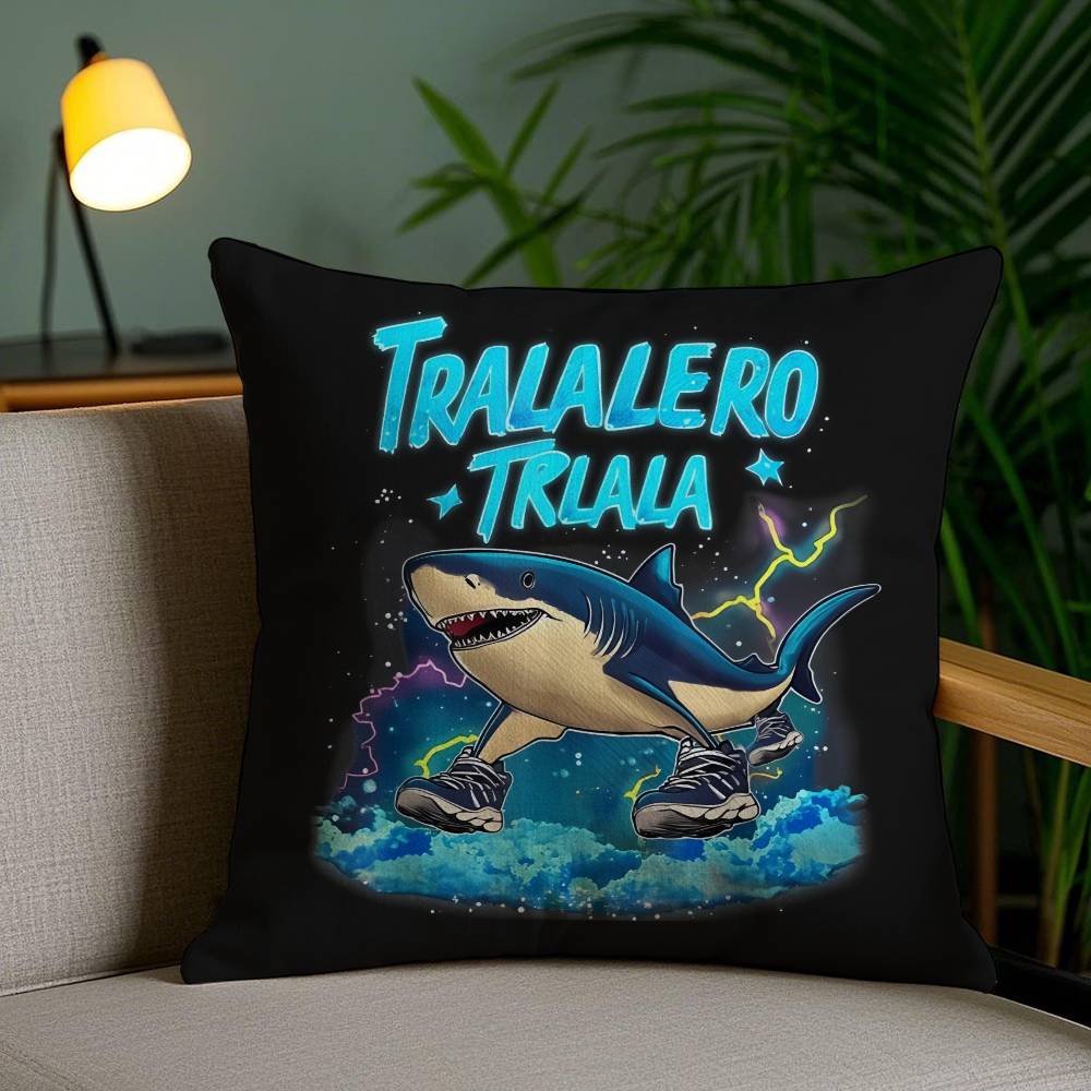 Italian Brain Rot Meme Tralalero Tralala Pillow Case Sofa Short Plush Double-sided HD Printing Room Home Office Cushion Cover
