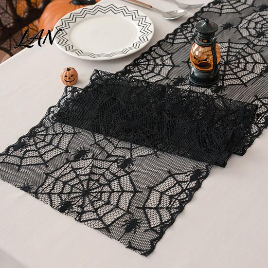 Gothic Spider Table Runner Cobweb Lace Runner, Black Web Covers for Parties Halloween Dining Table, Holiday Home Decor Vintage Overlay