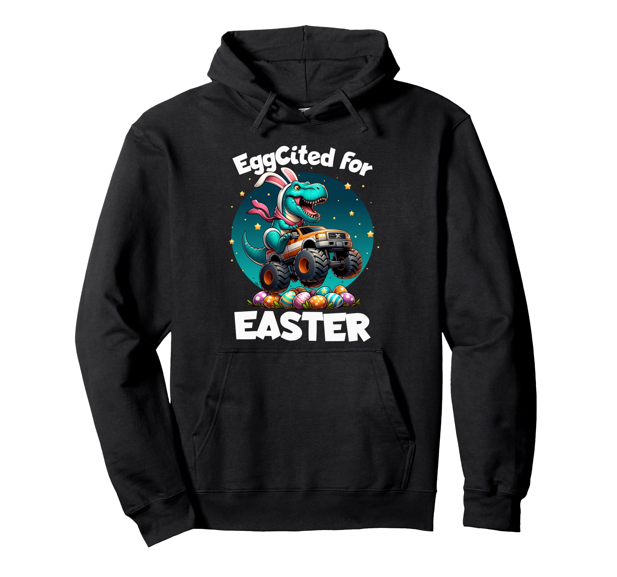 Boys Eggsited Easter Bunny T-Rex Dinosaur Monster Truck Hoodie