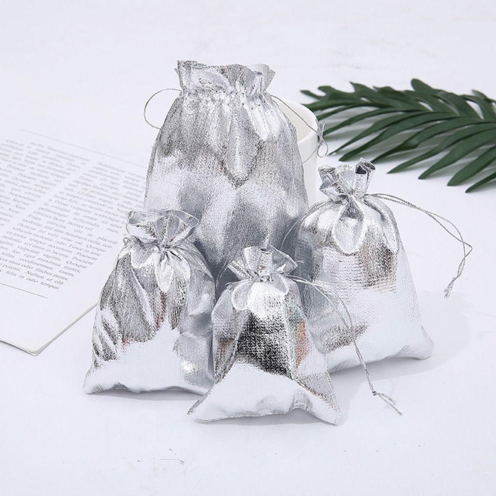 20Pcs Adjustable Jewelry Packaging Bag Dustproof Silver Gold Colors Gift Drawstring Bags Reusable Multifunctional