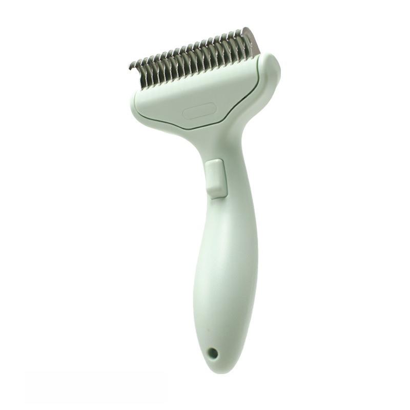 One-Click Pet Hair Knot Comb Curved Handle Dogs Cats Hair Removal Brush Stainless Steel Blade Puppy Grooming Comb Pets Supplies