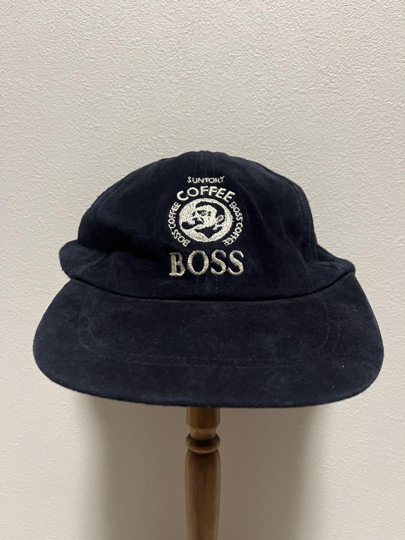 

[USED] 90s SUNTORY BOSS suede cap with embroidered logo, navy