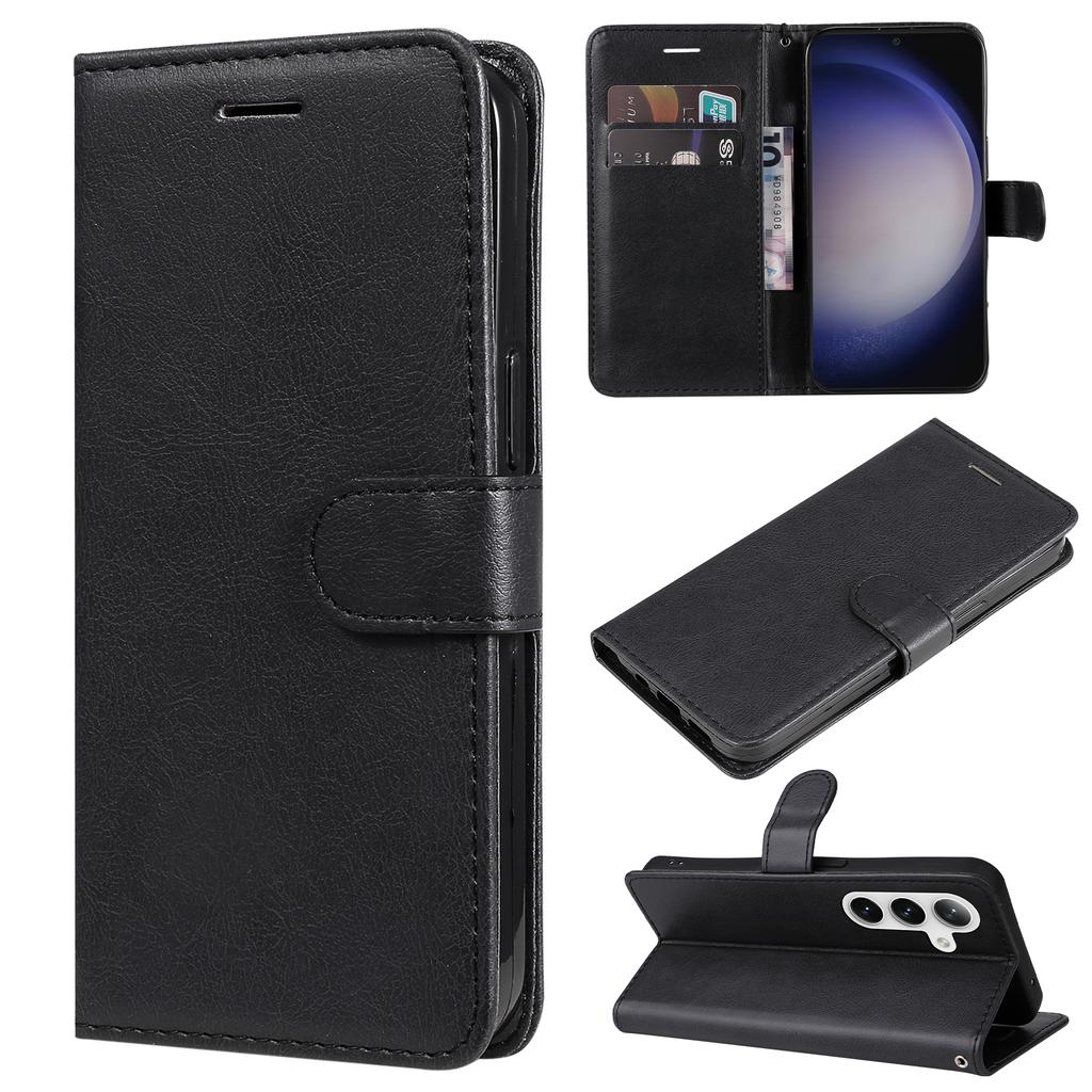 For Samsung Galaxy S25/S24 Case Solid Color Leather Mobile Cover Wallet Stand with Strap