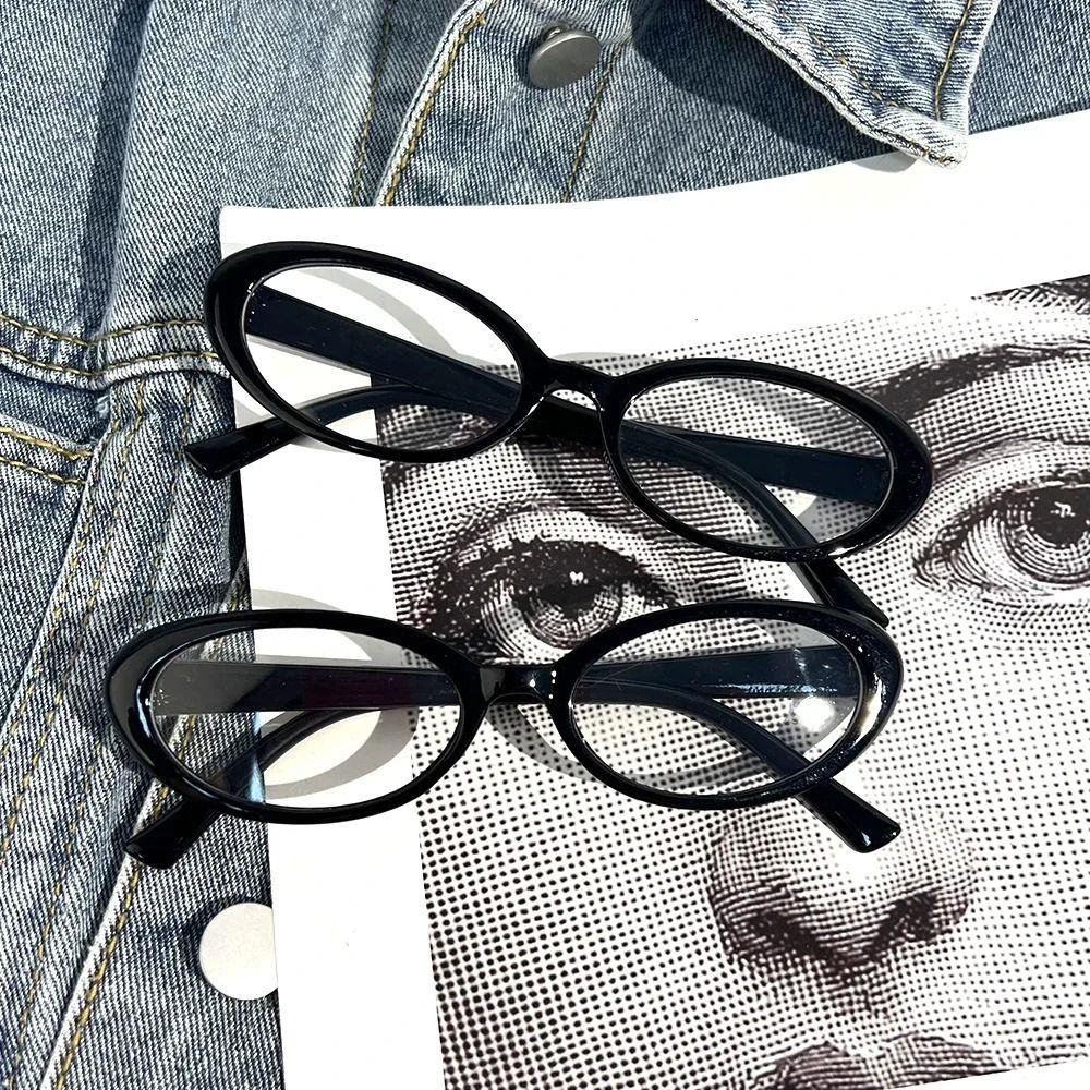 New  Oval Frame Glasses Retro Outdoor Cat Eye Glasses Narrow Spectacles Plain Glasses Anti-Blue Light Eyewears