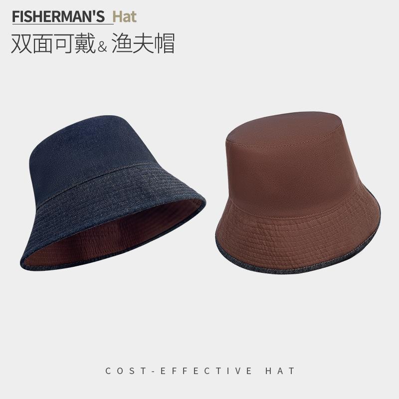 Japanese Double-Sided Denim Fisherman Hat Children'S Spring And Summer Sun Hat Versatile Washbasin Hat
