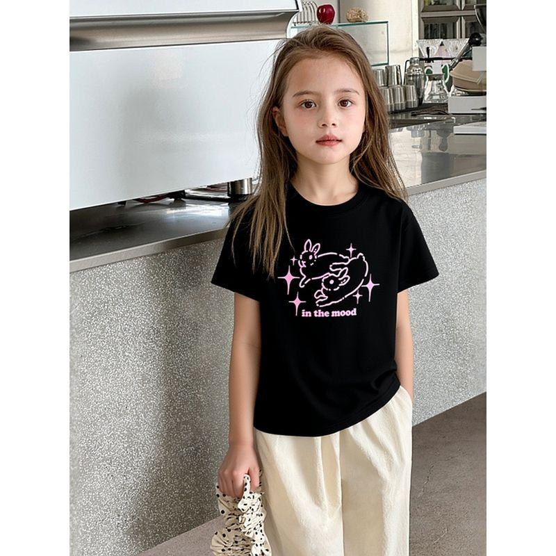 2026 Summer New Children's Pure Cotton Short-Sleeve T-Shirt, Loose Korean Style Unisex Youth and Older Children Printed Top Trendy