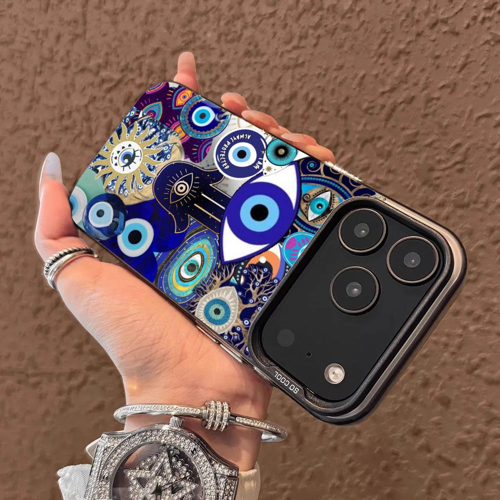 Blaue Nazar-Amulette Handyhülle Hülle für iPhone17 16 15 14 13 12 11 Pro/ Max/Plus stoßfeste Rückabdeckung Anti-Fingerabdruck