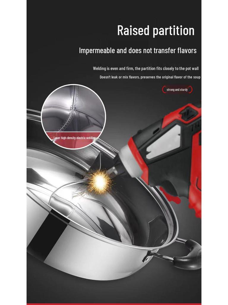 Yin-Yang Verdickter Edelstahl Hot Pot mit Deckel - Klare Suppe Shabu-Shabu Flachboden-Design, Kompatibel mit Gewerbeinduktionskochfeldern