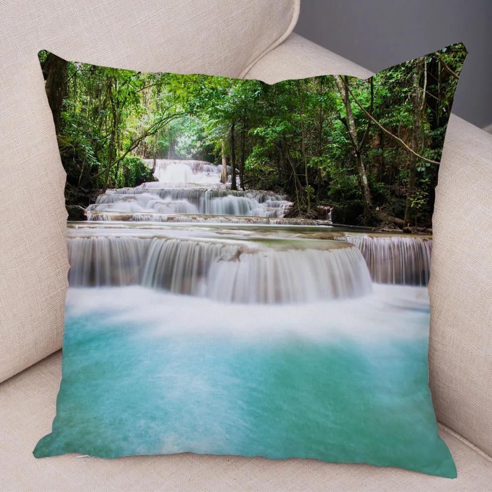 Waterfall Printed Pillow Case for Home Sofa Children Room Decor Beautiful Scenery Pillowcase Soft Plush Cushion Cover 45x45cm