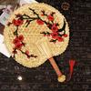Hand-Woven Straw Fan Vintage Pufan Chinese Handmade Hand Shaking Fan Wheat Straw Craft Gift Home Decoration Party Dance Hand Fan