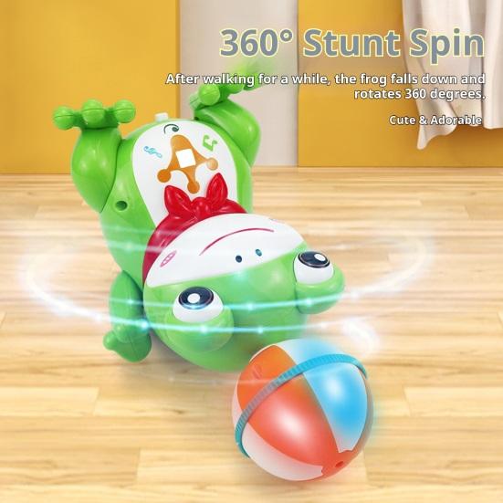 Electric Walking Frog Toy with Music Light Rotatable Heading Ball Stunt Frog Toy Toddlers Boys Girls Tummy Time Interactive Crawling Animal Toy