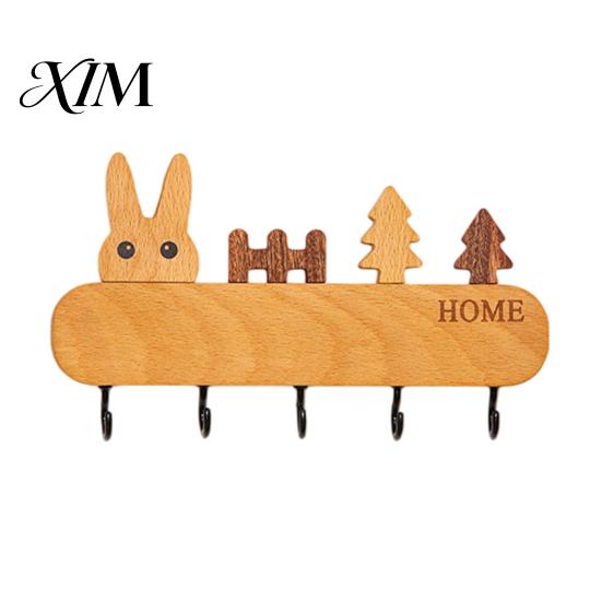 Pet Leash Holder for Wall Wooden Key with 5 Hooks, Cartoon House Theme Organizer, Multi Entryway Storage Purpose Hanging Rack Keys Leashes And