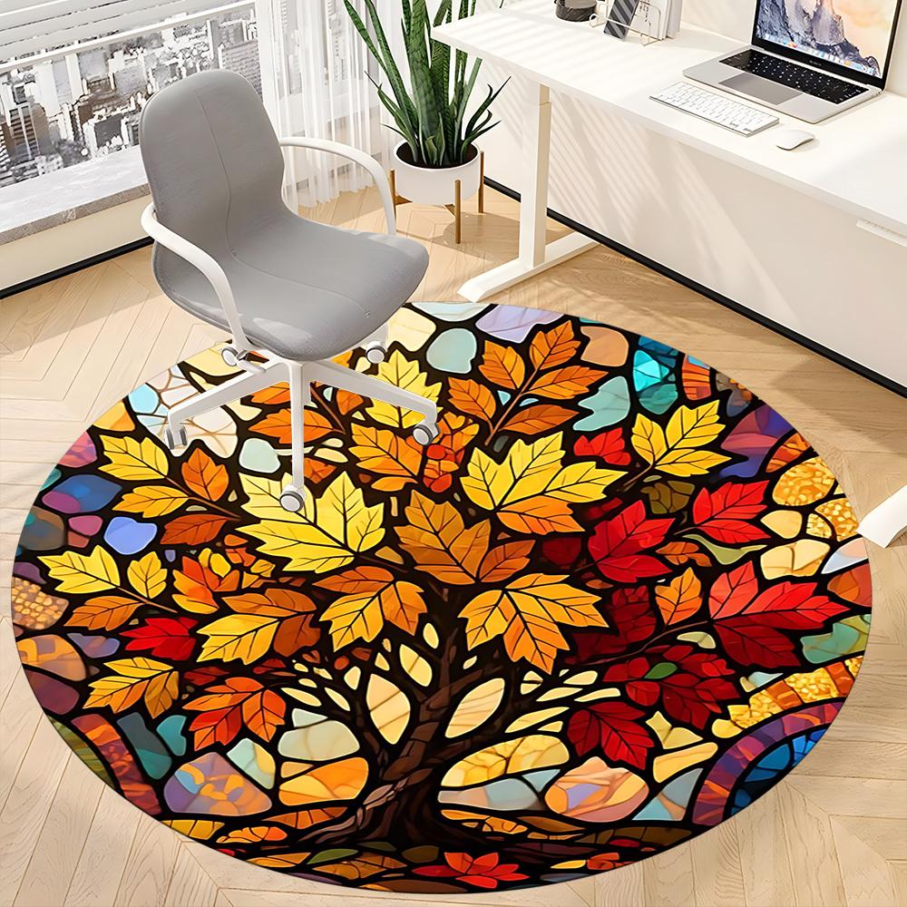 1pc Autumn Leaves Office Round Area Rug, Indoor Mat Suitable ForOffice, Under Office Chairs Bedroom Living Room Home Decor, Room Deco D061