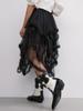 Damen Schwarzer Mesh-Rock Mode Unregelmäßiger Midirock Elegant Rüschen Y2k Stil Kleidung Elastischer Bund