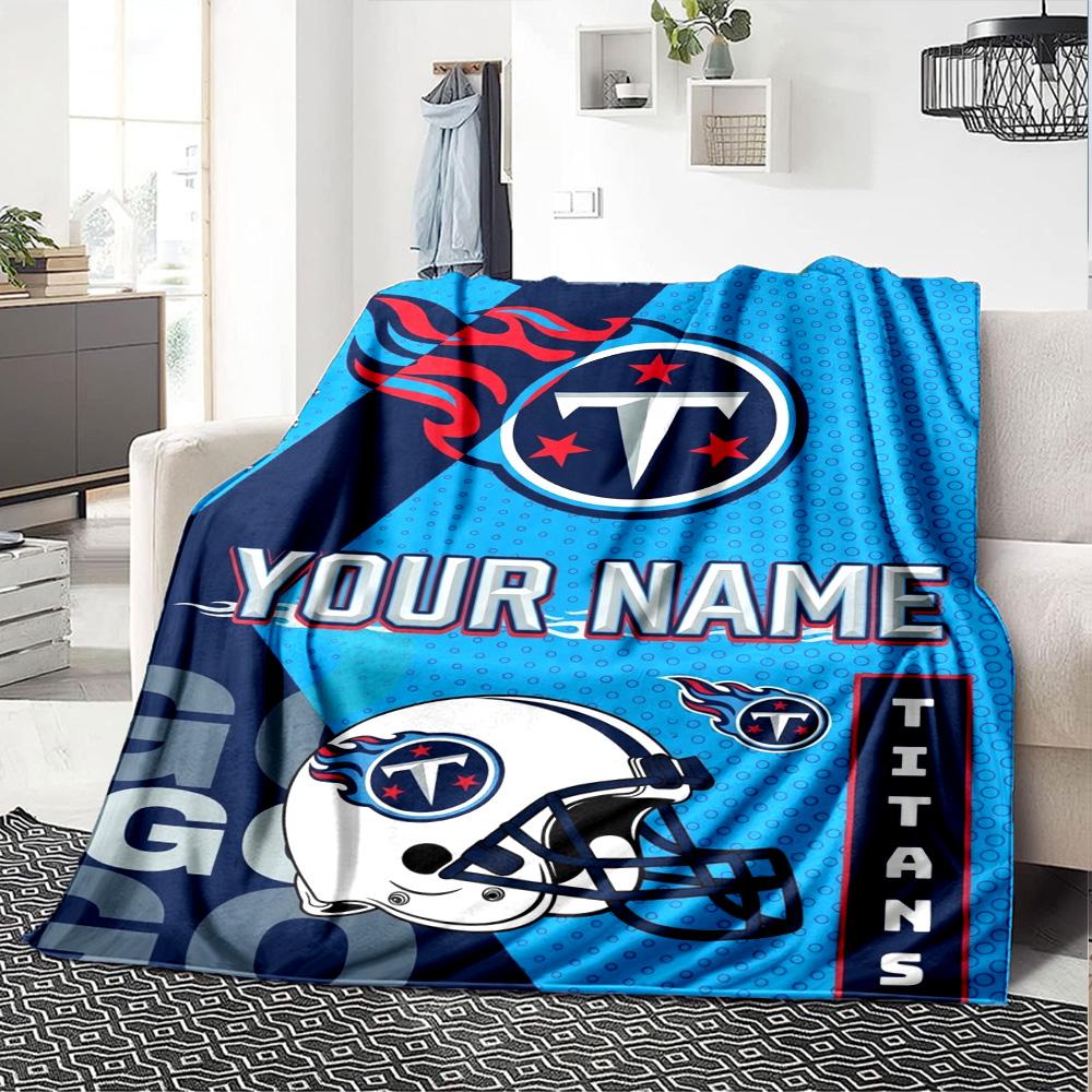 Name Custom Tennessee Titans Logo Print Flannel Blanket High Quality Warm Comfortable Cover for All Seasons Perfect for Gifts Home Decor