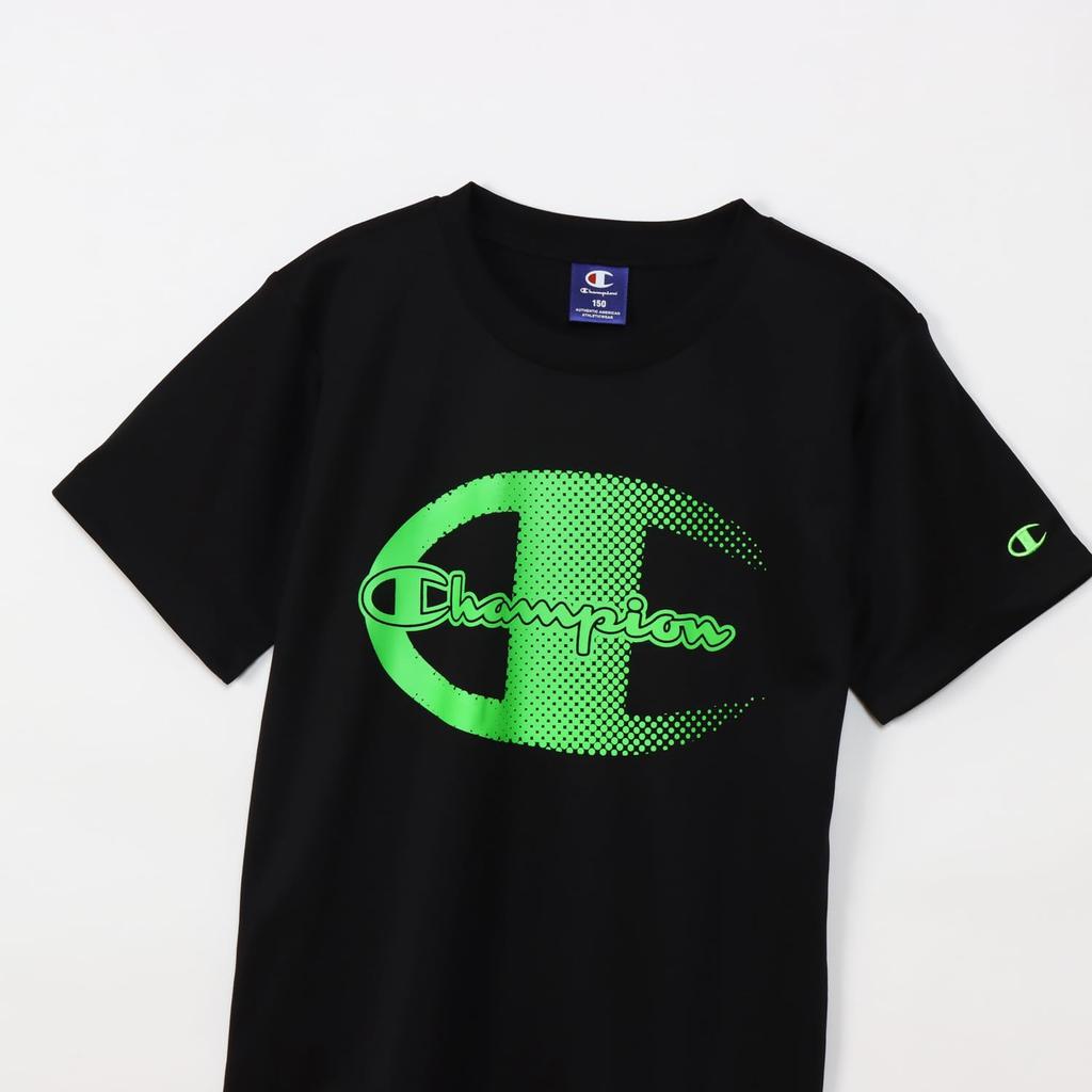 Champion Short Sleeve Crew Neck Quick Graphic Logo Shorts Basic Size 130 Kids' T-Shirt, Drying, Print, T-Shirt & Set, Sports, CK-ZSW02, Black,