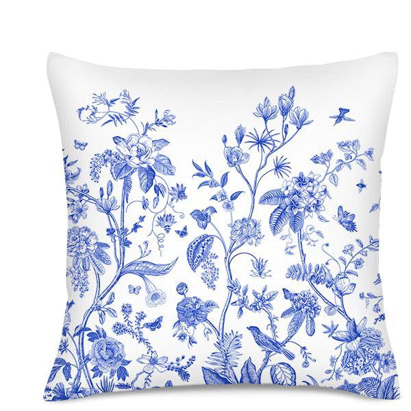 Home Decor Blue Floral & Bird Pattern Pillow Covers Pattern Cushion Cover Suitable For Sofa Bedroom Car Pillow Cover