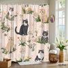 1 Stück Skuriler handgezeichneter Katzen-Duschvorhang mit Rosen, Gänseblümchen & Lilien auf Hellrosa - 70,8x70,8 Zoll Polyester Badezimmerdekoration
