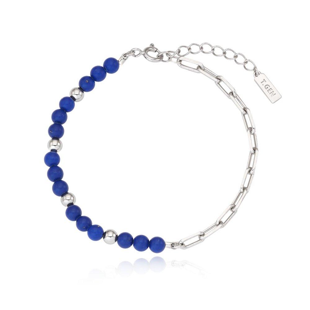 Glory Lapis Mix Ball Chain White Silver Bracelet Tbssvw14115M