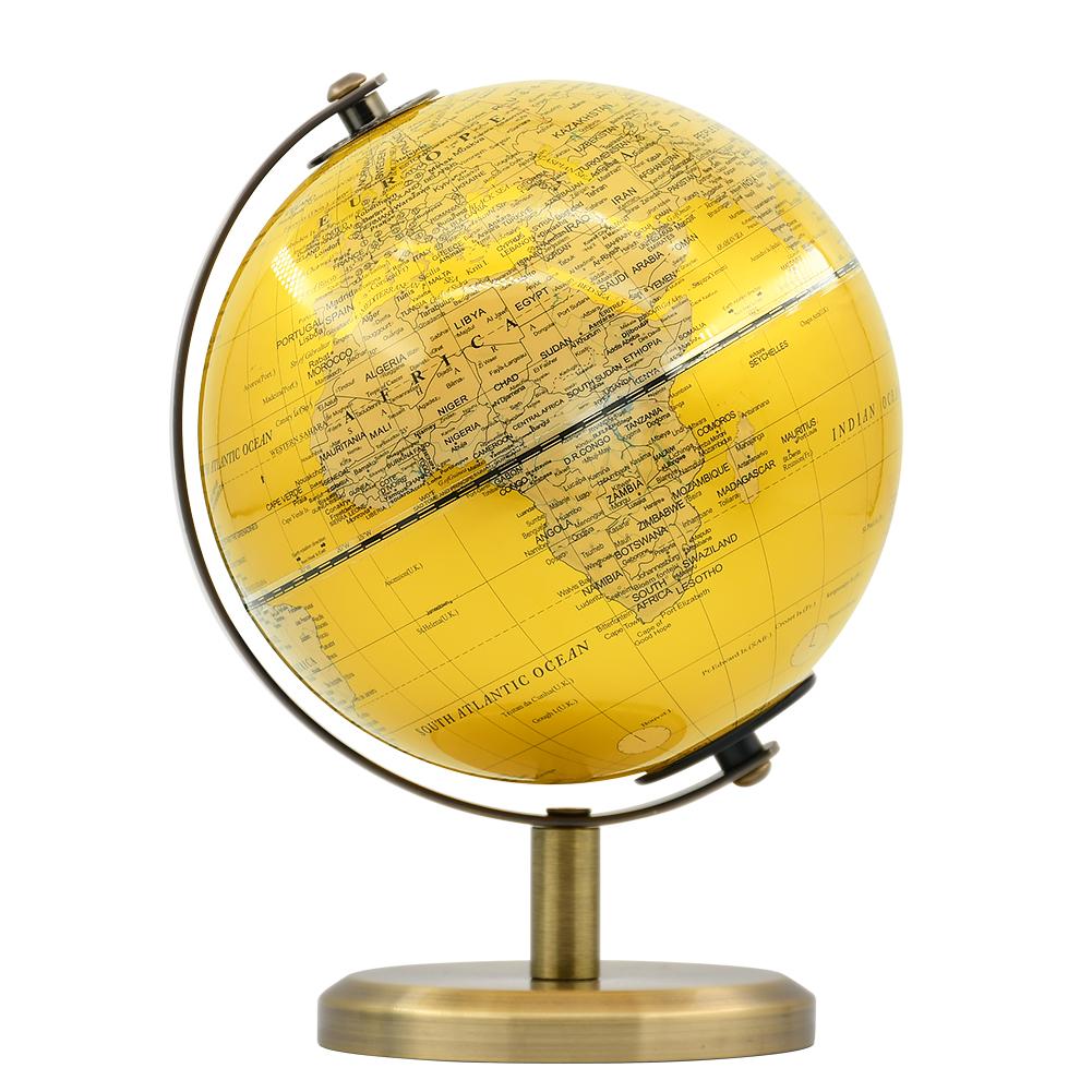 Golden Retro Metal Frame Geography Education Rotating Earth Globe High Quality World Map Globe Decor for Home Office Decoration