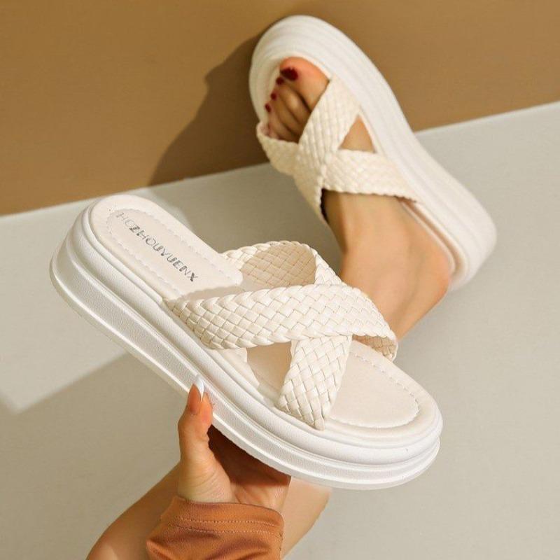 Fashion High Platform Slippers For Women Open Toe Leather Wedges Chunky Sandals New  Summer Thick Bottom Female Beach Flip Flops