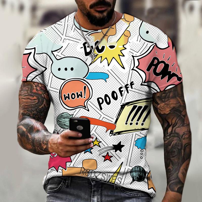 Summer Round Neck 3D Graffiti Explosive Element Print Top Fashionable Casual Short Sleeved Men's T-shirts
