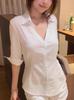 Simple white shirt women's summer slim-fitting waist pinch light cardigan jacket top