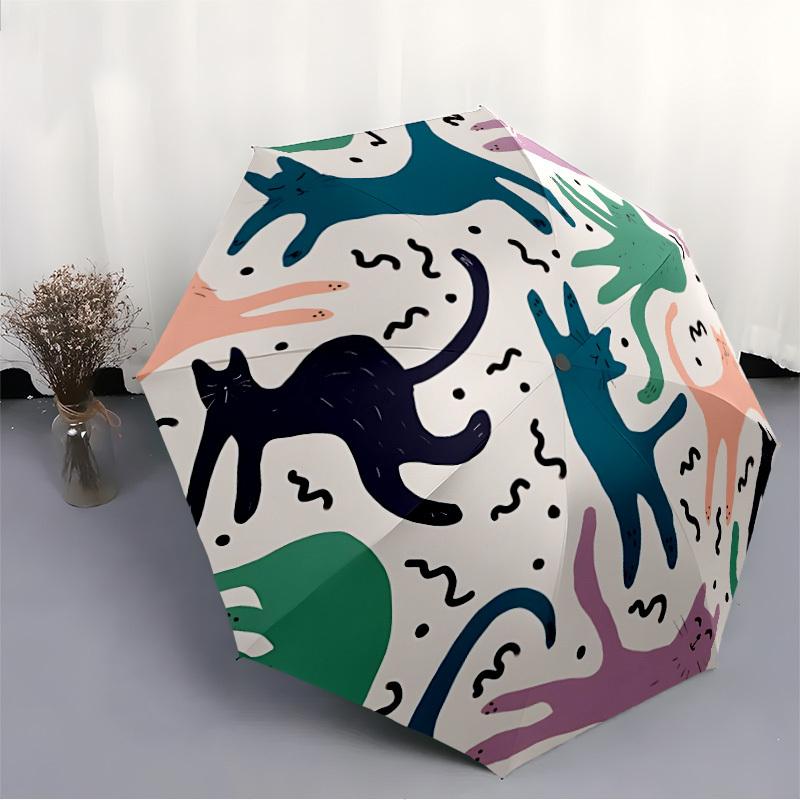 1pc Cat Pattern Automatic Open 8-Rib Windproof Umbrella, Travel & Commuting, Suitable for All Seasons