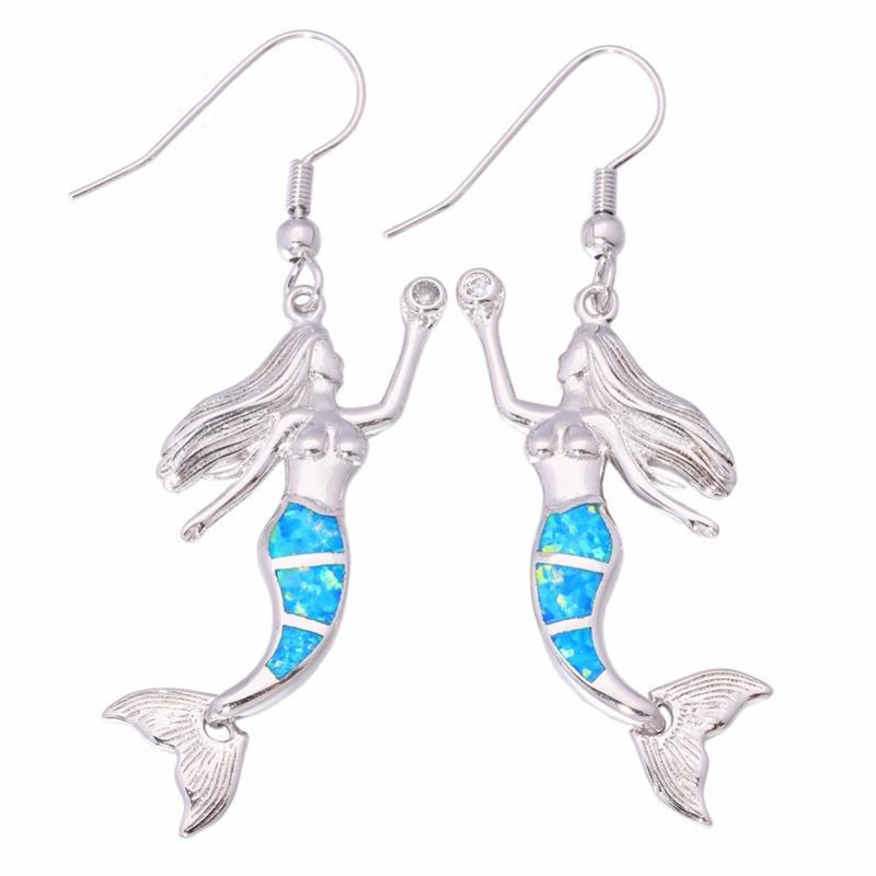 

European and American wish mermaid multi-color opal earrings ear hook women s simple versatile earrings синій