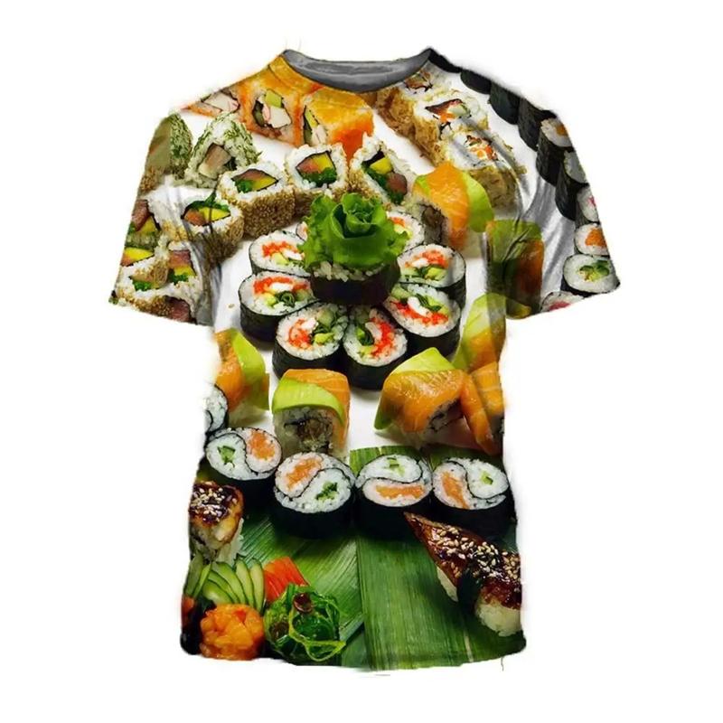 Food Sushi Pattern 3d Printed Men's T-shirts Round Neck Short Sleeves Street Clothing Summer Leisure Trend T-shirts