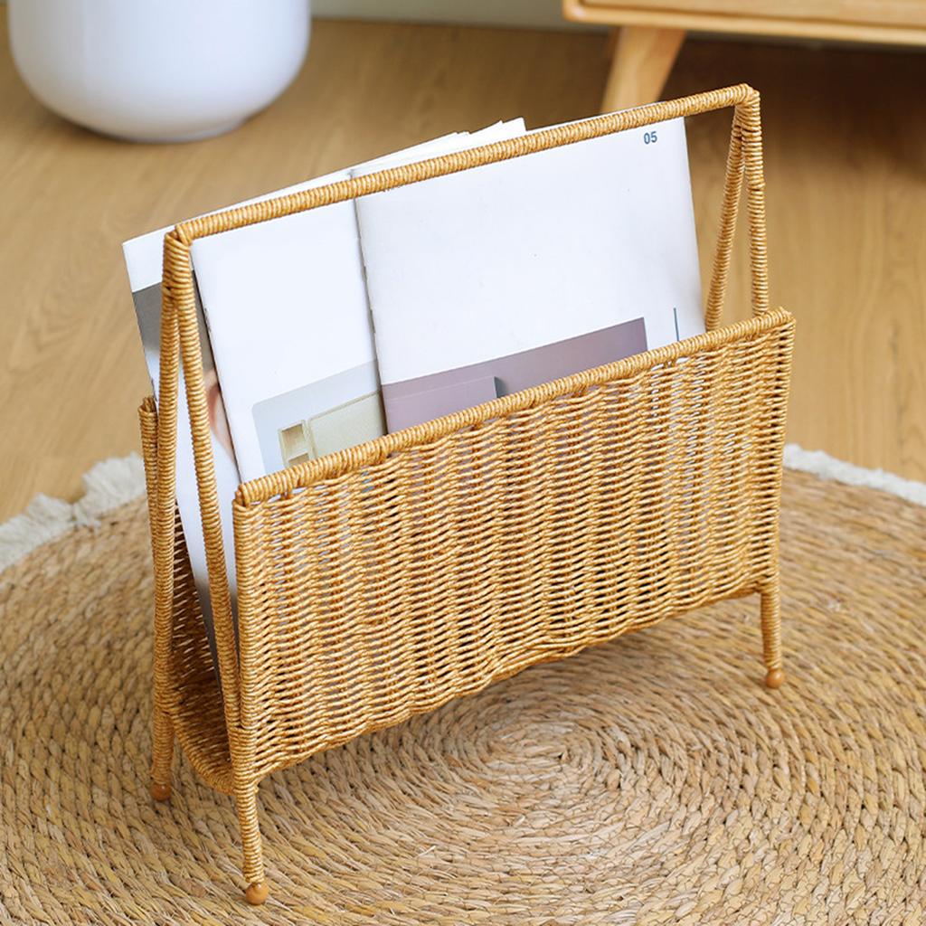Handwoven Rattan Magazine Holder Practical Light Brown Magazine Organizers Sturdy Artificial Rattan Storage Stand