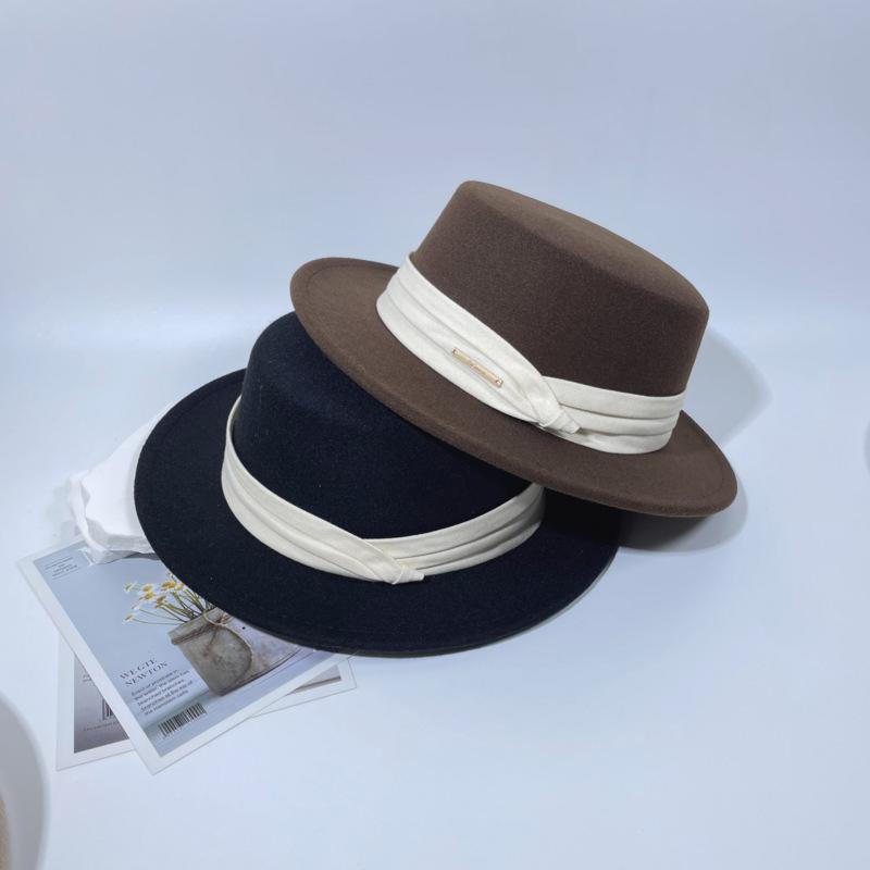 New Top Hat French Retro British Flat-top Woolen Hat Women's Autumn and Winter Fashion Versatile Temperament Felt Hat Men