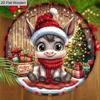 Wooden Christmas Sign with Adorable Little Donkey Pattern - Navidad Round Sign for Front Door, Wall Hanging Decor - Ideal Christmas Gift