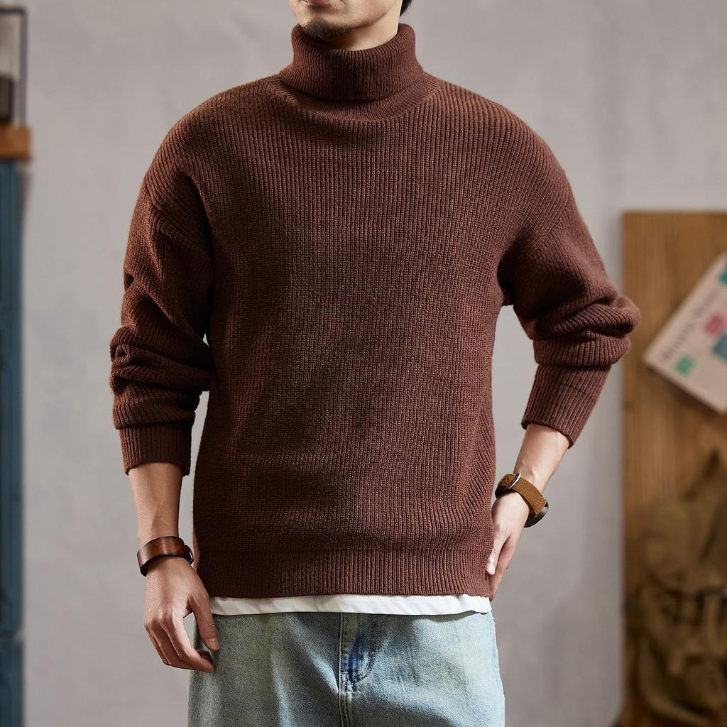 MEINPU Knit Mock High Crew Long Business Solid Cold Ribbed Men's Sweater, Turtleneck, Neck, Neck, Neck, Sleeve, Sweater, Color, Warm, Protection,