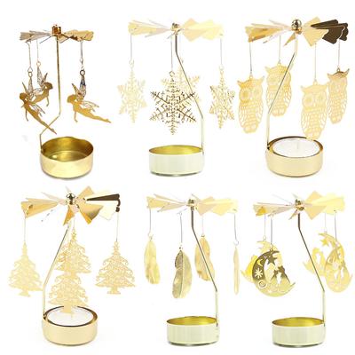 Rotating Candle Holder Metal Gold Christmas Present No Battery Heat Powered Spinning Carousel for Home Desk Counter Sweet Decor