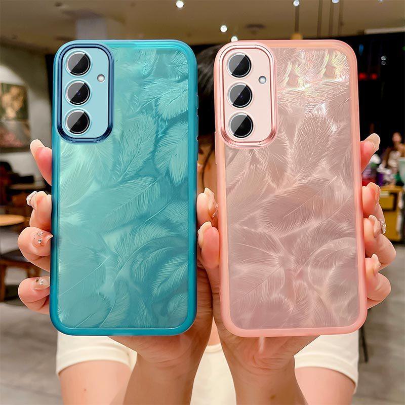 Applicable To Samsung M55 Mobile Phone Case M54 Transparent Feather M14 Lens All-inclusive M53 Anti-drop Internet Celebrity Protective Case M33