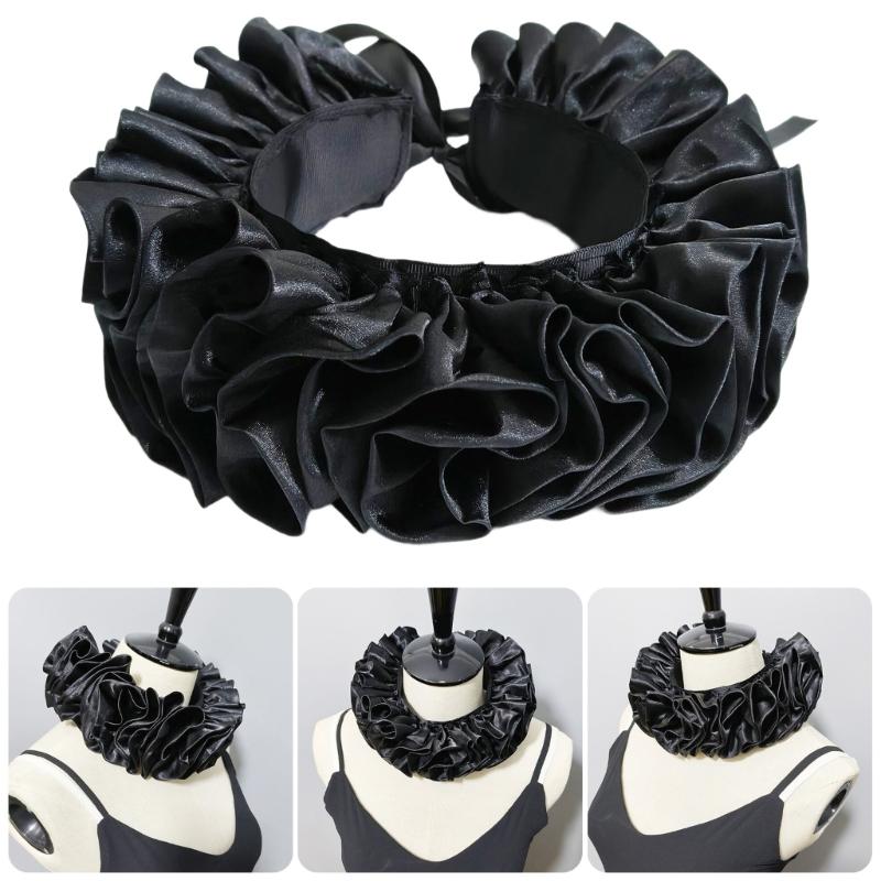 Renesansowa Kryza Kołnierz Fałszywy Satyny Regulowany Pasek Szal Klaun Choker Do Kostiumów Elżbietańskich Wiktoriańskich Gotyckich