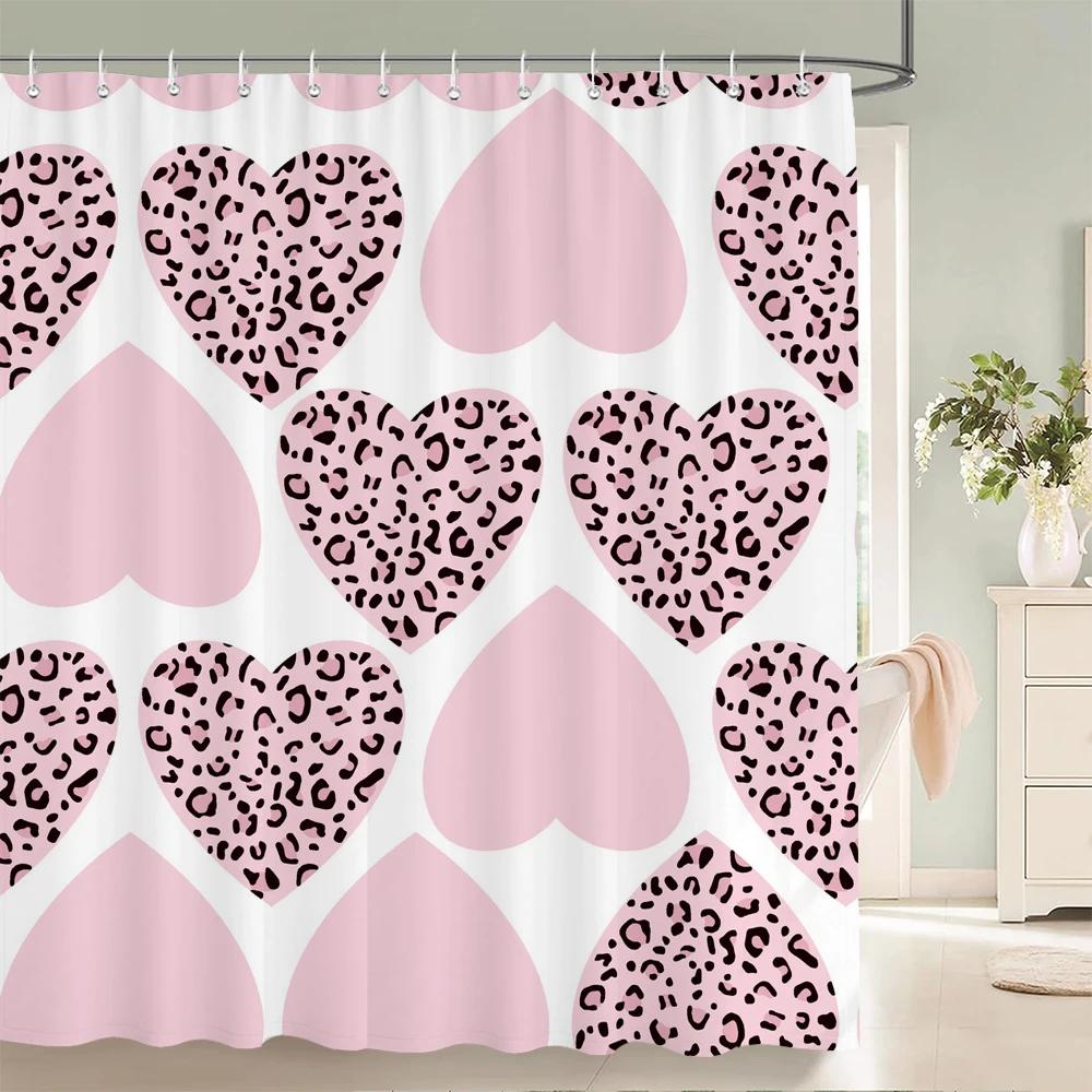 Romantic Heart-Print Shower Curtain with Hooks  Sweet Decor for Bathrooms, Reinforced Eyelets & Easy To Clean