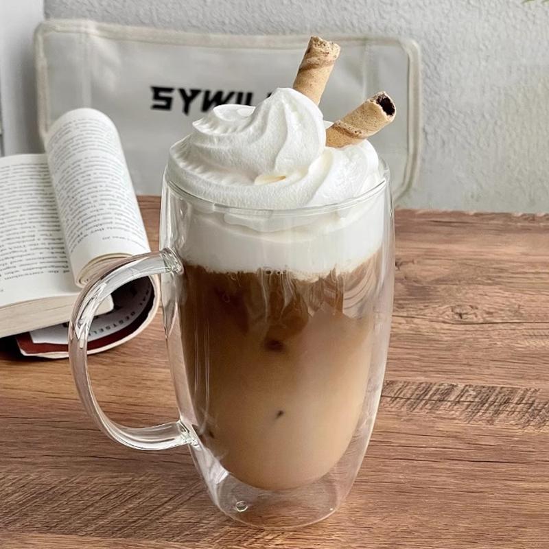 Glass Cup with Handle Coffee Iced Drinkware Kitchen Cups Supplies Breakfast Milk Cup Cocktail Utensils Aesthetic Water Bottle