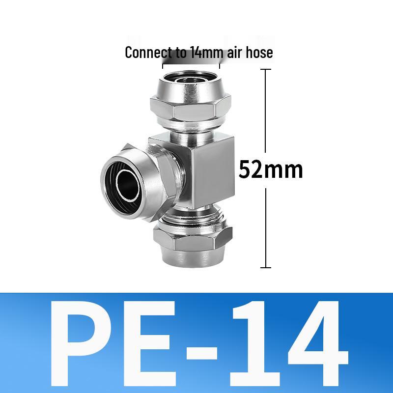 Trachea Quick-Connect T-Nozzle Adapter for Air Pumps and Compressors, with PE Pneumatic Lock Nut, Reducer, and PEG4 6/8mm Compatibility.