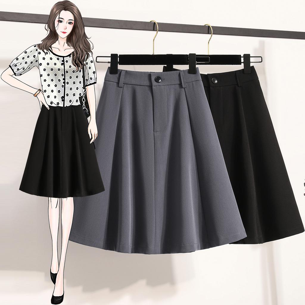 DIMANAF 2025 Spring Summer Women Plus Size New Skirts Vintage Elastic Solid Loose Pleated Skirts High Waist