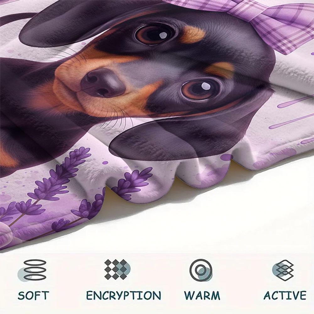 1Pc Dachshund Print Flannel Blanket, High quality Comfortable for All Seasons, Home Decor, Warmth and Comfort, Perfect for Christmas Gifts