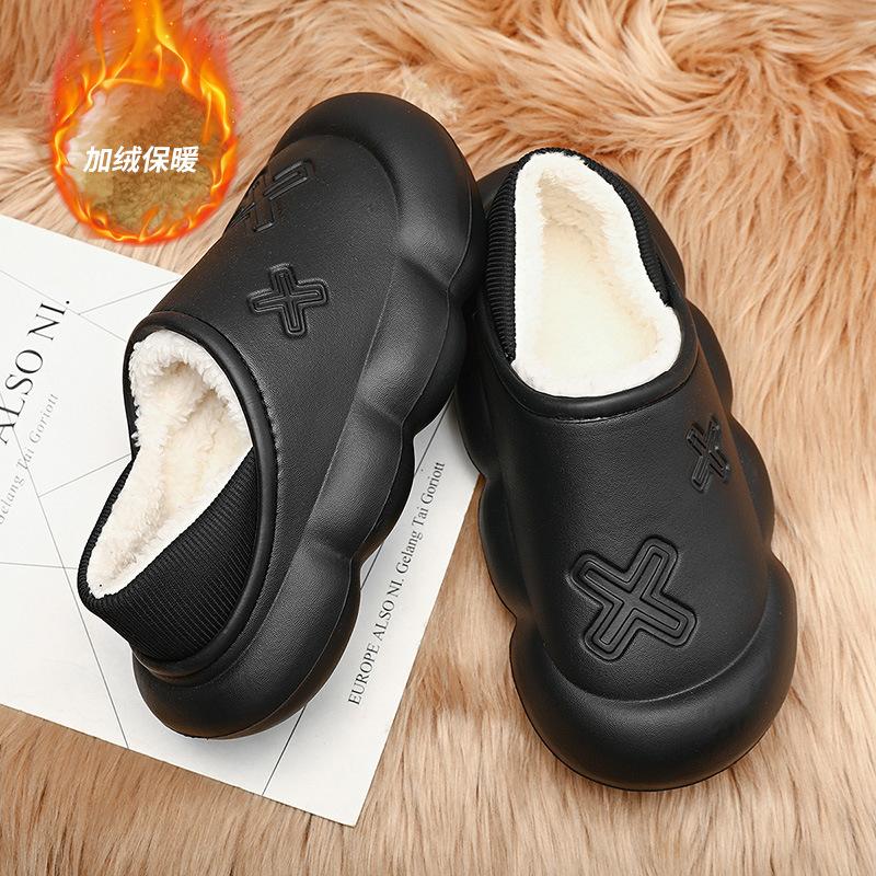 

Тапочки из хлопка с каблуком-мешком, женские, для дома, на толстой подошве, теплые, водонепроницаемые, из eva, хлопка, для мужчин, нескользящая верхняя одежда, повседневная домашняя обувь для пар 36