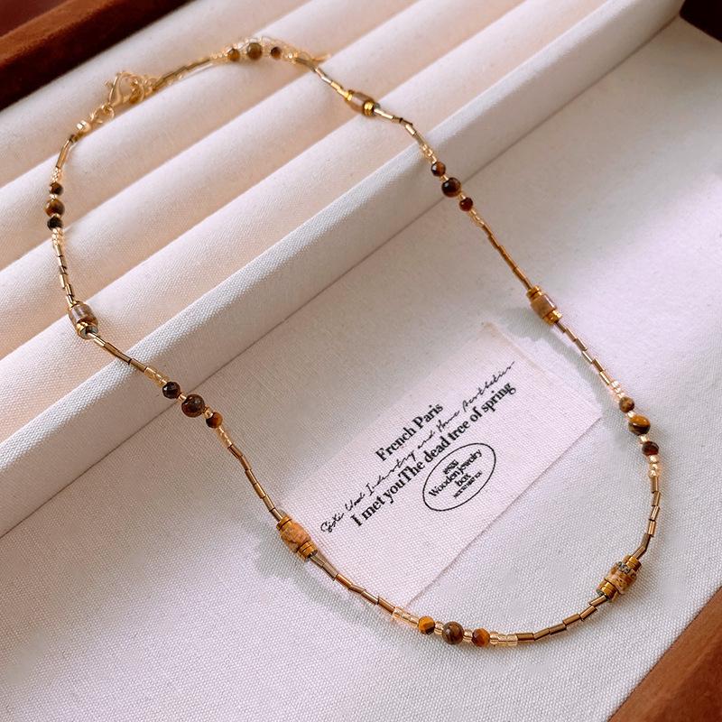 Retro Tiger Eye Stainless Steel Necklace - Light Luxury, Versatile Clavicle Chain Jewelry
