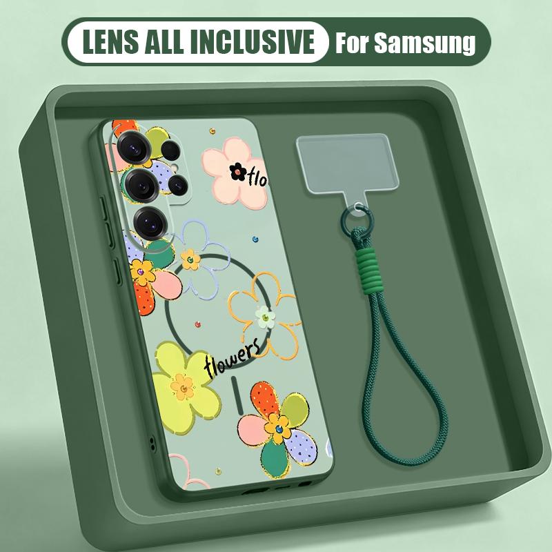 Colorful Flowers Print Case For Samsung S26 Ultra S25 FE S24 S24 Plus A57 A37 A17 A56 A36 A16 A55 A35 A15 A54 5G Hybrid Magnetic Matte Cover