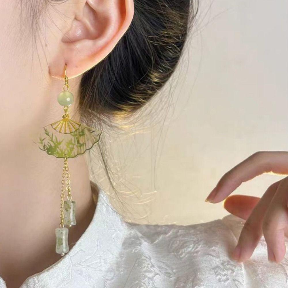 Leaf Chinese Style Earrings Tassel Exaggerated Long Earrings Fan Shaped Drop Earrings  Hipster