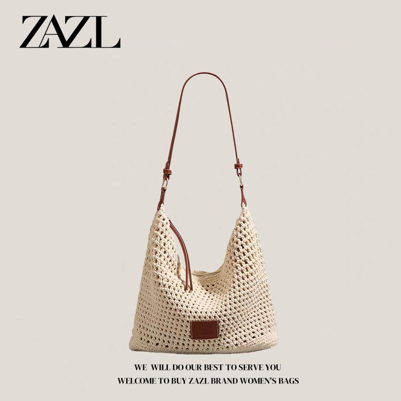

Zazl Korean Style Cotton Braided One Shoulder Bag Women s 2025 New Arrival Summer Straw Bag Large Capacity Versatile Messenger Bag Beige White
